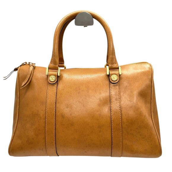 Valentino Garavani Mini Boston Handbag in Camel Brown Leather with V Logo and...